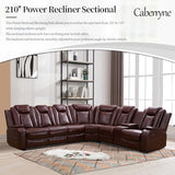 Caberryne Power Recliner Sofa Sectional Couch with LED Light for Living Room,Leather Reclining Corner Sectional Sofa with 2 Recliner Seats,Cup Holder,Storage Console for House/Home Theater, Wine