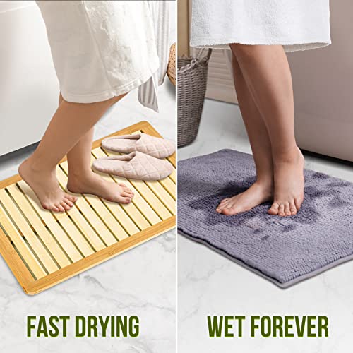 SereneLife Heavy Duty Natural or Shower Floor Foot Platform Rug with Elevated Design for Water Evaporation and Non Slip Rubber Feet for Indoor Outdoor Use Bamboo Wood Bathroom Bath Mat SereneLife