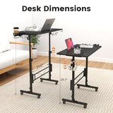 Hadulcet Small Standing Desk Adjustable Height, Mobile Stand Up Desk with Wheels, Portable Walking Pad Table Stand, Rolling Laptop Cart for Standing or Sitting, Black Hadulcet