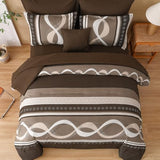 Anibedding Boho Comforter Set,8 Pieces Bed in a Bag Patchwork Striped Comforter Set,Brown Bed Set Queen Size, Soft Microfiber Boho Bedding Set for All Season(90"×90") Anibedding