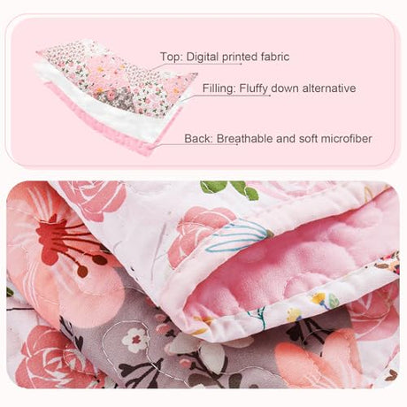 Whale Flotilla Patchwork Quilt Twin Size, Extra Soft Boho Floral Bedspreads for Bed Reversible Lightweight Twin Quilt Bedding Set Printed Coverlets with 1 Pillow Sham for All Seasons, Pink Whale Flotilla