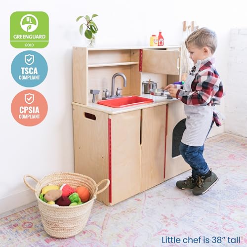 ECR4Kids 4-in-1 Kitchen, Sink, Stove, Oven, Microwave and Storage, Play Kitchen, Natural - WoodArtSupply