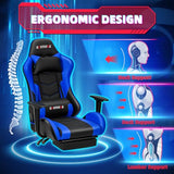 ECOTOUGE PC Massage Gaming Chair with Footrest Ergonomic Office Desk Chair Racing PU Leather Recliner Swivel Rocker with Headrest and Lumbar Pillow, Blue ECOTOUGE