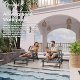 THOEOE Patio Chaise Lounge Chair Set of 2, Lounge Chair Outdoor with 5 Positions, HDPE, Patio Lounge Chair with Wheels & Cup Holder for Pool, Deck, Poolside,Grey