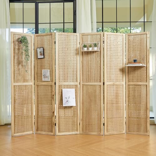 Pegboard Display, 5.6Ft Portable Freestanding Wall Organizer Wooden Room Divider Folding Privacy Screens for Craft Art Display Board (6panels, Natural) Svimi