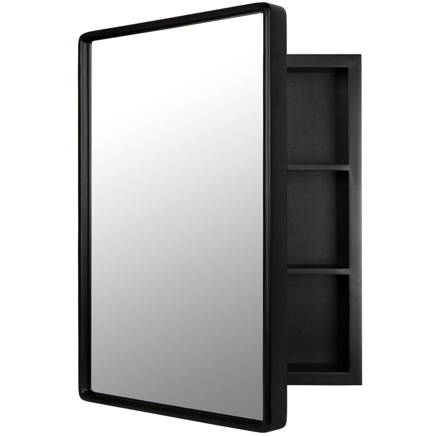 H & A Medicine Cabinet Bathroom Mirror, 24''x16'' Farmhouse Wood Frame Bathroom Medicine Cabinet with Mirror, Vanity Mirrors Recess or Surface Mounted Installation (Black) - WoodArtSupply