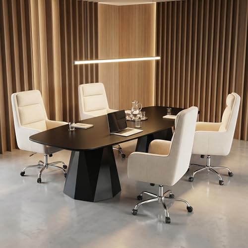 COLAMY Cocoon Modern Executive High Back Home Office Chair, Upholstered Desk Chair with Wheels, Vanity Chair with Head and Lumbar Support, Armrest (Beige) COLAMY