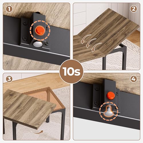 IRONCK 5-Piece Dining Table Set for 4, Extendable Kitchen Table Chairs Set of 4, Dining Room Table with 4 Upholstered Chairs, Folding for Small Space, Apartment, Walnut IRONCK