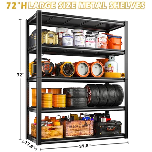 REIBII Garage Storage Shelves Heavy Duty Garage Shelving 72" Adjustable Metal Shelves for Storage 5-Tier Garage Shelves Heavy Duty 2050LBS Basement Kitchen Pantry Shelving Utility Shelves, 3 Pack REIBII