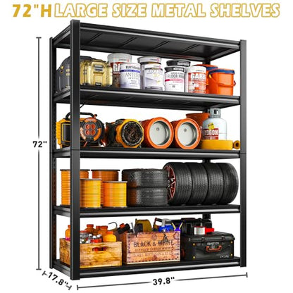 REIBII Garage Storage Shelves Heavy Duty Garage Shelving 72" Adjustable Metal Shelves for Storage 5-Tier Garage Shelves Heavy Duty 2050LBS Basement Kitchen Pantry Shelving Utility Shelves, 3  - WoodArtSupply