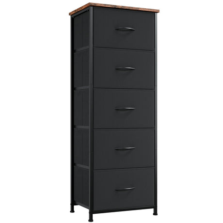 Somdot Dresser for Bedroom,Chest of Drawers Storage Organizer,Steel, MDF,Non-Woven Fabric Drawers,Closet Bedside Living Room Entryway Hallway,11.8"D x 16.5"W x 45.1"H (5 Drawers) Black Rustic Brown,1 Somdot