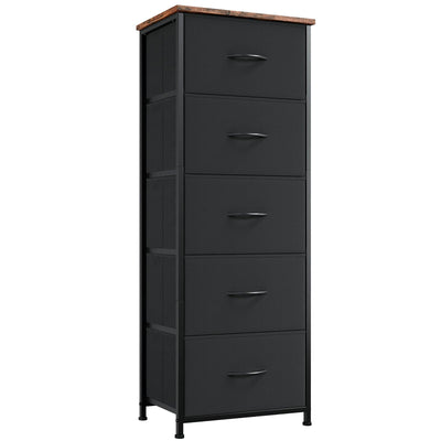 Somdot Dresser for Bedroom,Chest of Drawers Storage Organizer,Steel, MDF,Non-Woven Fabric Drawers,Closet Bedside Living Room Entryway Hallway,11.8"D x 16.5"W x 45.1"H (5 Drawers) Black Rustic Brown,1