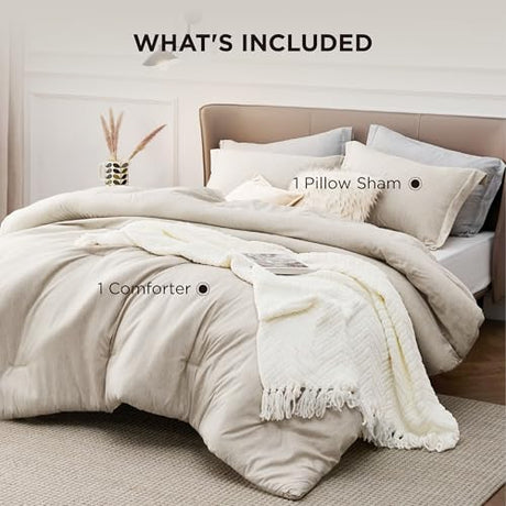 Bedsure Twin/Twin XL Comforter Set - Beige Soft Bedding for All Seasons, Cationic Dyed Bed Set, 2 Pieces, 1 Twin Size Comforter (68"x88") and 1 Pillow Sham (20"x26"+2") Bedsure