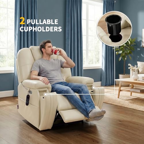 EONIX Triple Motor Lay Flat Power Lift Recliner Chair for Elderly with Adjustable Headrest, 400lbs Electirc Lift Chair for Living Room, Lumbar Pillow, Extended Footrest, Cream White