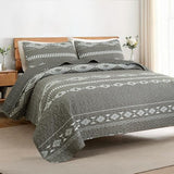 Whale Flotilla Full Queen Size Quilt Set - Reversible Grey Quilts Queen Size with 2 Pillow Shams, Lightweight Boho Striped Bedspreads Coverlet Bedding Set for All Seasons Whale Flotilla