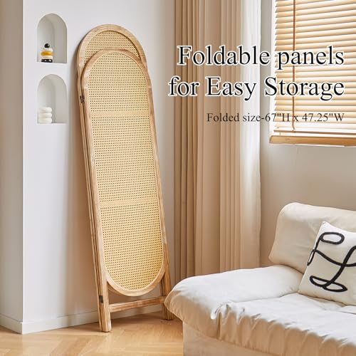 Leesinwing Room Divider Panel, 3 Panel Roomdivider Wall, Wood Room Dividers and Folding Privacy Screens, Rattan Partition Room Dividers, Privacy Dividers for Rooms, Bedroom, Dining Room, Light Brown Leesinwing