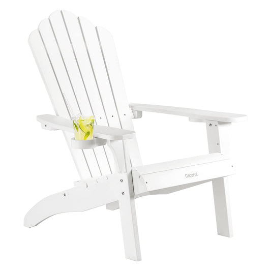 Cecarol Normal Size Adirondack Chair Plastic, Outdoor Fire Pit Chair with Cup Holder, Adirondack Patio Chair Weather Resistant for Outside, Porch, Lawn, Garden- AC01S, White