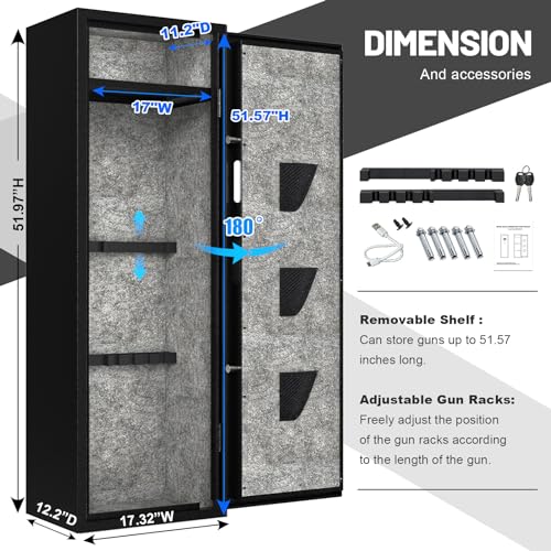 EMAXEE 7-8 Biometric Gun Safe Rifle, Large Gun Safes for Home Rifle and Pistols with Upgraded Control Panel and LED Light, Quick Access Fingerprint Gun Cabinet with Removable Shelf and Gun Ra - WoodArtSupply