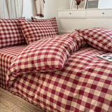PinkMemory Red Gingham Duvet Cover Set King 100% Washed Cotton Beige Plaid Checkered Duvet Cover Full 3pcs Modern Grid Gingham Bedding Set with Zipper Closure Ultra Soft Breathable PinkMemory