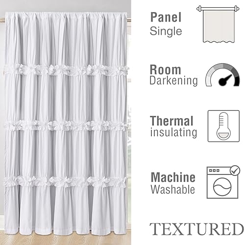 Homechoice Decor Room Divider Curtains, Boho Ruched Blackout Window Treatments with 3 Rows of Butterfly Flowers, Rustic Rod Pocket Sliding Door Curtains, 100" W x 84" L, White (LQ-30) Homechoice Decor