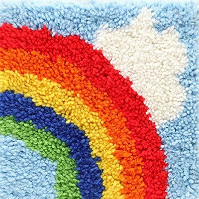 Latch Hook Kits Little Rug for Kids Rainbow and White Cloud Color Printed Canvas DIY Handmade Carpet Crochet Yarn Embroidery Needlework Hook Latch Kit Rug Cover Children Handicraft 30x30cm