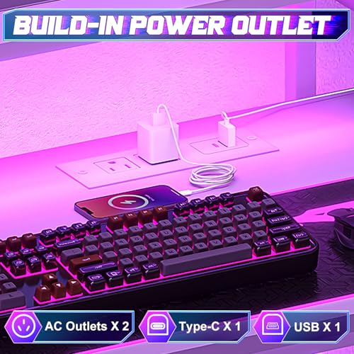 X-cosrack 33.5" Small Gaming Desk with LED Lights & Power Outlets, Compact Computer Desk with Monitor Stand & CPU Stand, Gamer Table with Storage Drawer, Side Hooks for Home Office, Bedroom, White X-cosrack