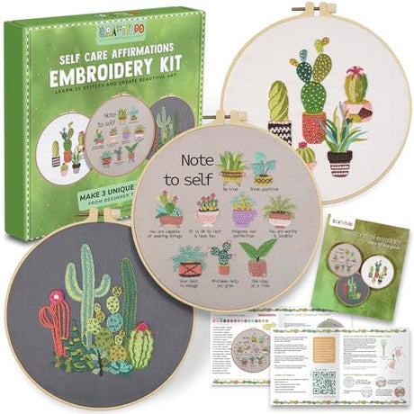 CRAFTILOO Embroidery Kits for Adults Hand Embroidery kit for Beginners with Stamped Embroidery Patterns Starter Embroidery Kit. Needlepoint kit Cross Stitch kit for Teens& Adults Cactus CRAFTILOO