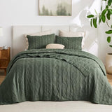 Bedsure 100% Cotton Quilt Set - Queen Size Bedspread, Lightweight Soft Bed Coverlet, 3-Piece Cozy Stitching Quilt Set with 2 Pillow Shams in Geometric Pattern for All Season, 90x96 inches, Olive Green Bedsure