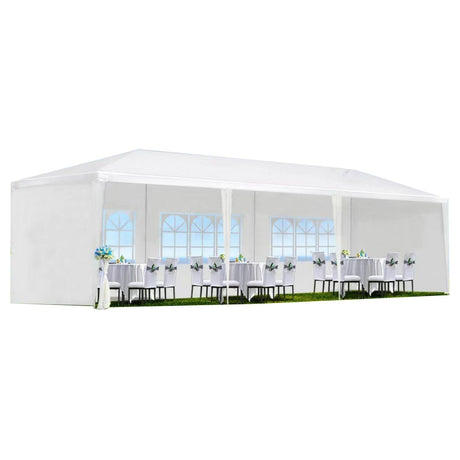 10X30Ft Outdoor Party Tent Gazebo with 8 Removable Sidewalls, Heavy Duty Canopy Tent with Marquee Featuring Windows, Waterproof PE Roof & Stabilizing Kit, Suitable for Large Wedding, Event Etc,White EliteZ
