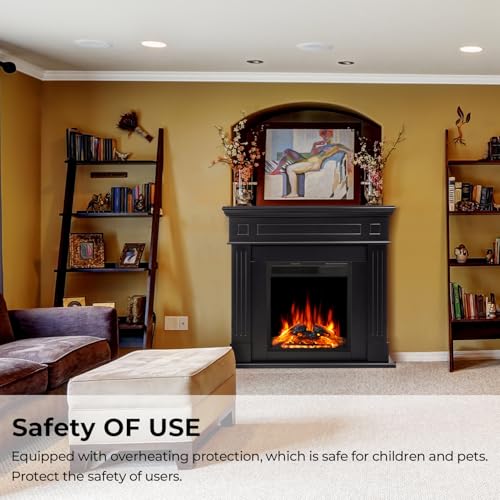 43” Electric Fireplace Mantel Freestanding Electric Fireplace, Remote Control, Adjustable Led Flame, 750W/1500W Black Electactic
