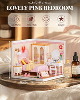 Rolife Super Creator Kits Pink Bedroom, Tiny House Building Blocks for Little Dolls, DIY Plastic Mini House Model Building Kits for Teens Aged 14+, DIY Crafts/Hobbies for Adults (Lovely Pink Bedroom)