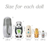 Moonmo 5pcs Handmade Wooden Animal Nesting Dolls - Elephant & Panda, Traditional Russian Matryoshka Gift Moonmo