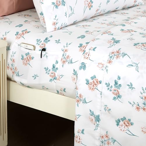 Elegant Comfort Softest and Coziest 4-Piece Sheet Set - 1500 Premium Hotel Quality Microfiber - Deep Pocket, Wrinkle Resistant 4-Piece Floral Bed Sheet Set, Twin XL, Celia Pink Elegant Comfort