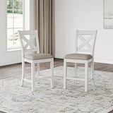 Signature Design by Ashley Robbinsdale Farmhouse Upholstered Barstool, Set of 2, X-Back, Nailhead Trim, Wood, 24.75" H, White & Light Gray Signature Design by Ashley