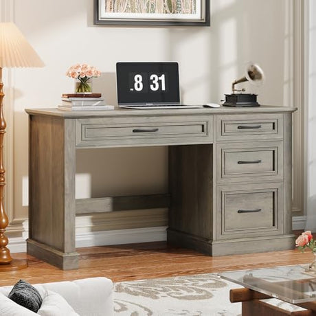Befrases Farmhouse 47" Executive Desk, Computer Desk with Drawers and File Drawer, Workstation Computer Desk with Charging Station for Home Office,Study（Wash Grey） Befrases