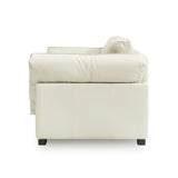 86.61-Inch Leather Sofa Couch, DREMODERN Mid-Century Modern Genuine Leather Couch with Extra Deep Seats for Living Room Apartment Office - Beige DREAMODERN