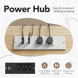 HUANUO U-Shape Standing Desk with LED Strip & Power Outrlets, 2-Tier Height Adjustable Sit Stand up Gaming Desk with Power Strip Holder, Large Computer Table for Home Office, Light Walnut HUANUO
