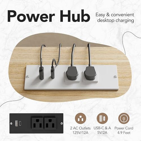 HUANUO U-Shape Standing Desk with LED Strip & Power Outrlets, 2-Tier Height Adjustable Sit Stand up Gaming Desk with Power Strip Holder, Large Computer Table for Home Office, Light Walnut HUANUO
