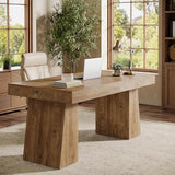 Tribesigns 55" Executive Desk, Wooden Office Desk with Double Pedestal, Modern Simple Computer Writing Table for Home Office, Light Brown Tribesigns