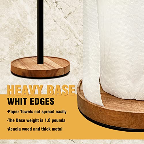 WILDMOS Paper Towel Holder Countertop,Solid Acacia Wood with Thick Metal Base,Black Paper Towel Holder for Farmhouse Kitchen,Wooden Paper Towel Holder Stand. WILDMOS