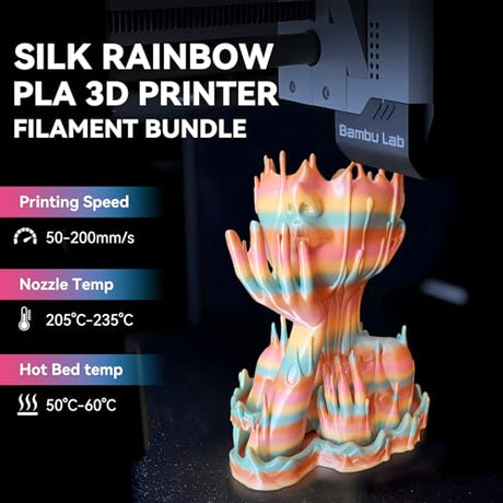 JAYO 3D Printer Filament Bundle, PLA Silk Filament Bundle Multicolor, Shiny Silk PLA Filament 1.75mm, Fast Color Change Rainbow, 250g Spool, 8 Rolls, 2kg in Total JAYO