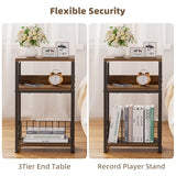 Simple Trending Record Player Stand, 3 Tiers Side Table, Compact Turntable Stand Record Table, Hold Up to 100 Albums, Rustic Brown Simple Trending