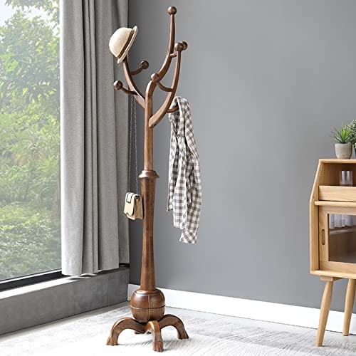 Coat Rack Freestanding Wood Tree Rack with 8 Hooks, Creative Design Tree Branch-look, Coat Tree Clothes Hanger Stand with Stable Sphere Base for Entryway, Hallway, Bedroom - Load 160lbs (Walnut Brown)