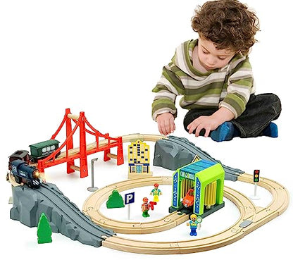 Battery Operated Train for Wooden Track, 3Pcs Train Toy Set for 3 4 5+Years Old Boy Girl Toddlers, Motorized Train Accessories Electric Train Compatible with Thomas & Friends, Brio and Chuggi - WoodArtSupply