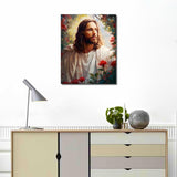Rebotipy DIY Paint by Number for Adult, Jesus Christ Holy Cross Paint by Numbers, Flowers Adult Paint by Numbers Kits on Canvas, 16X20 Inch Jesus Paint by Numbers for Adults Beginners Flameless Rebotipy