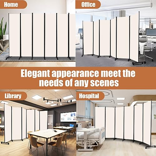 Room Divider Portable 132'' Partition Room Dividers and Folding Privacy Screens 6 Panel Wall Divider for Room Separation, Freestanding Fabric Room Divider Panel with Wheels for Home Office Hospital HOMSCREENER
