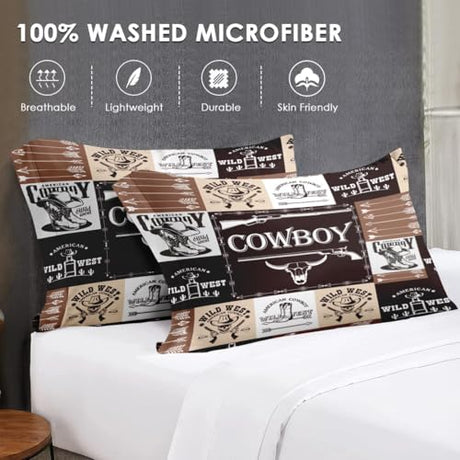 WeCozy Full Size Comforter Set with 2 Pillowcases, Country Retro Animal Soft 3 Pcs Bedding for Kids and Adults, Vintage Cowboy Western Comforter Set for Bedroom Bed Decor WeCozy