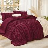 Bedsure Tufted Boho Comforter Set King Size - Burgundy Boho Bed Set, GentleSoft™ 3 Pieces Farmhouse Shabby Chic Embroidery Bedding, Gifts for Woman, Soft Jacquard King Comforter for All Seasons Bedsure