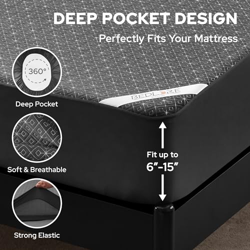 BEDLORE Full Size Mattress Protector, Waterproof Noiseless Mattress Cover with Stretchable Pockets for 6-15 inches Mattress, Soft Breathable Mattress Pad for College Dorm (Dark Gray) BEDLORE