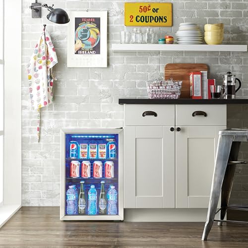 Danby DBC026A1BSSDB 95 Can Beverage Center, 2.6 Cu.Ft Refrigerator for Basement, Dining, Living Room, Drink Cooler Perfect for Beer, Pop, Water, Black/Stainless-Steel Danby